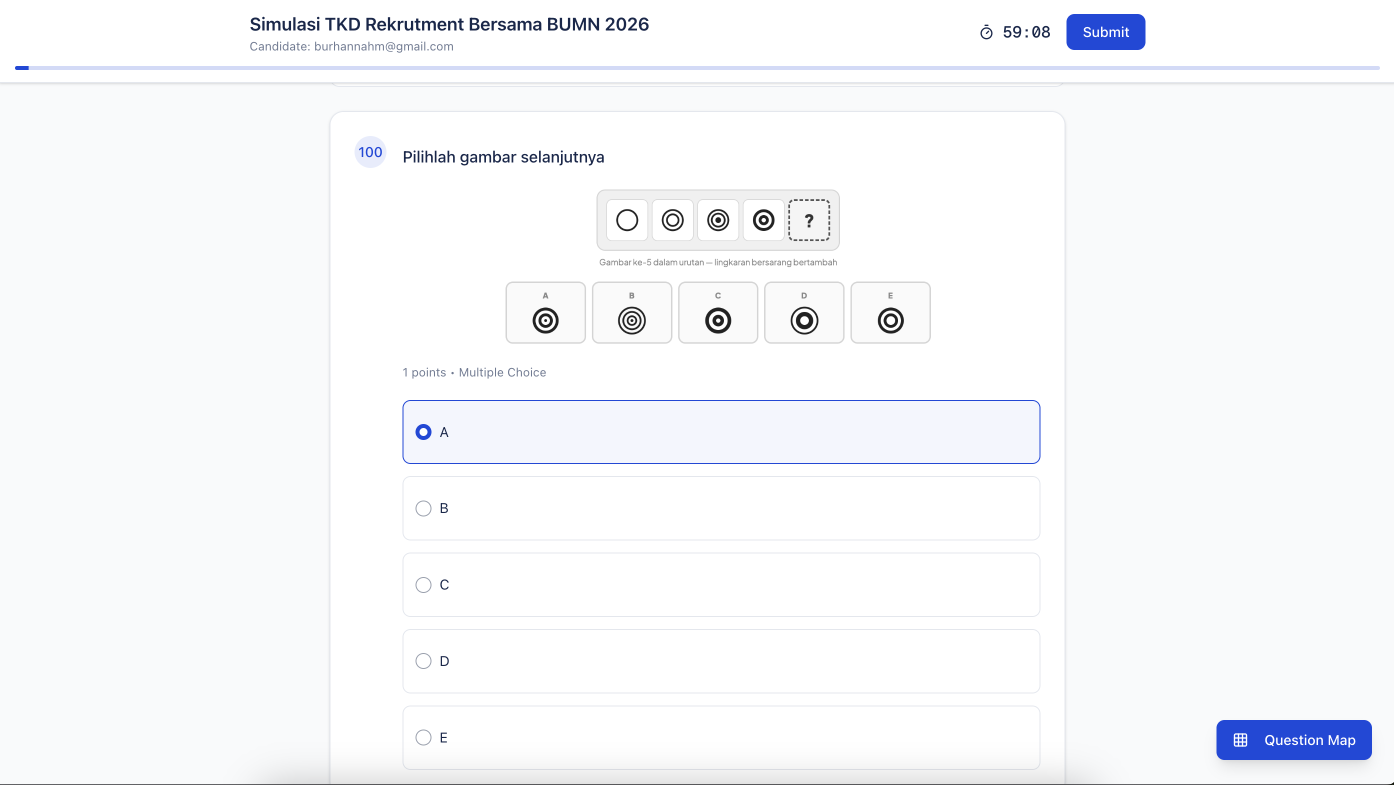 Platform latihan Rekrutmen BUMN 2026 - tampilan ujian